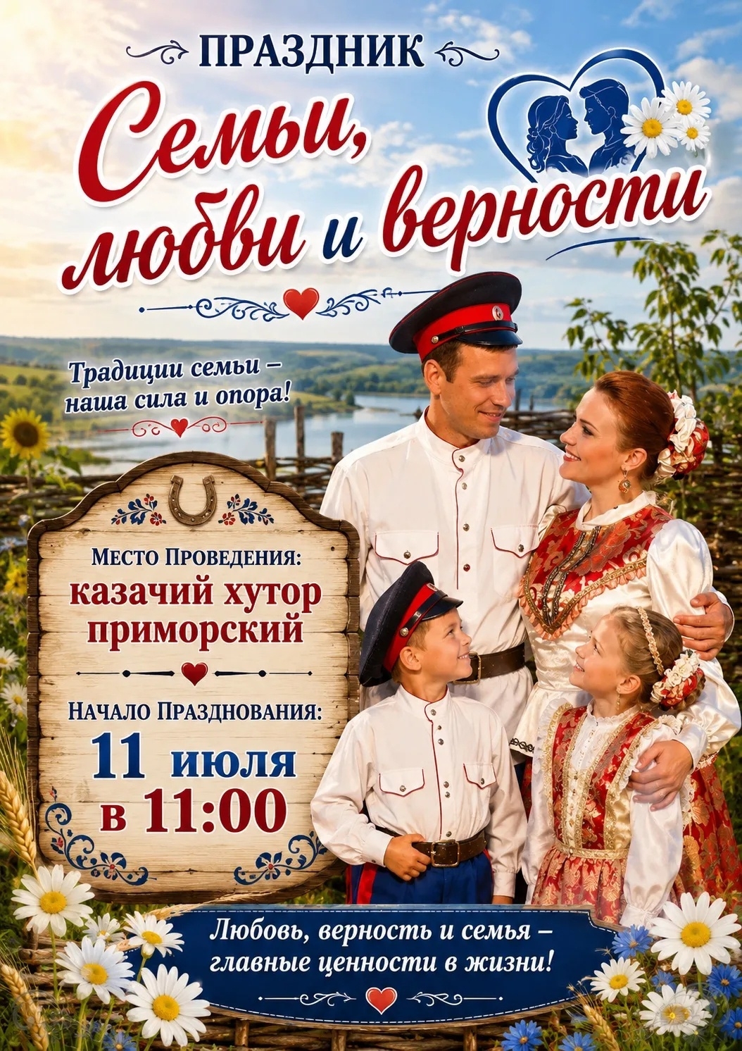 Афиша праздника семьи, любви и верности на Казачьем хуторе Приморский